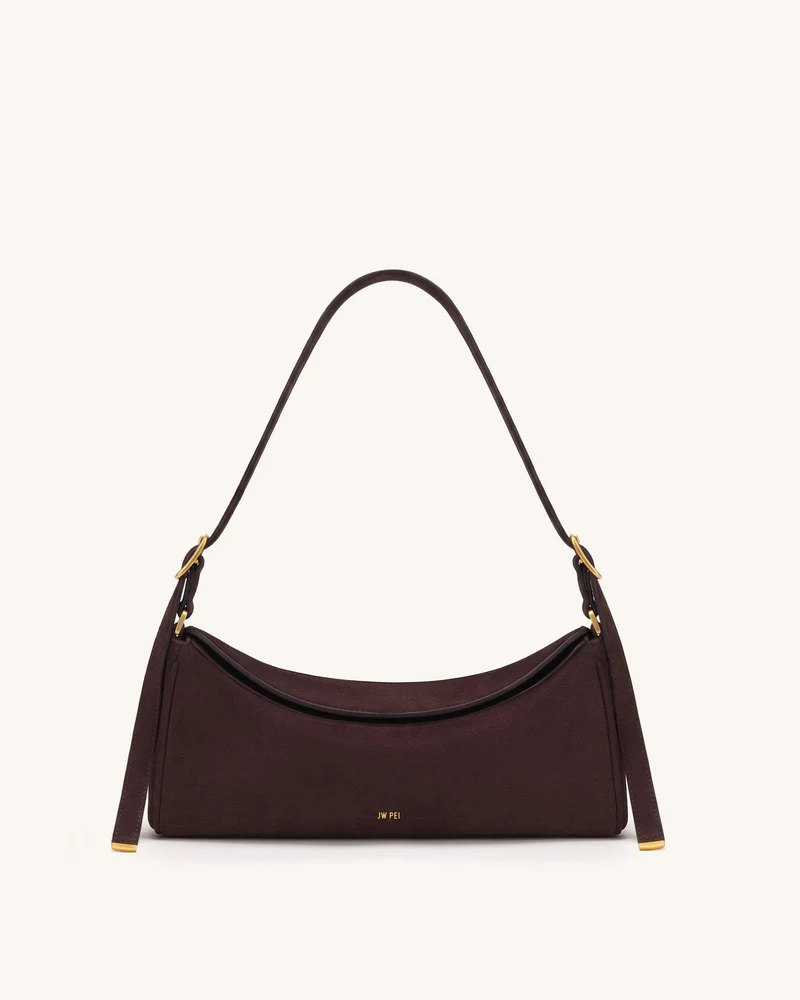 Elowen East-West-Schultertasche aus Wildlederimitat - Dunkelbraun