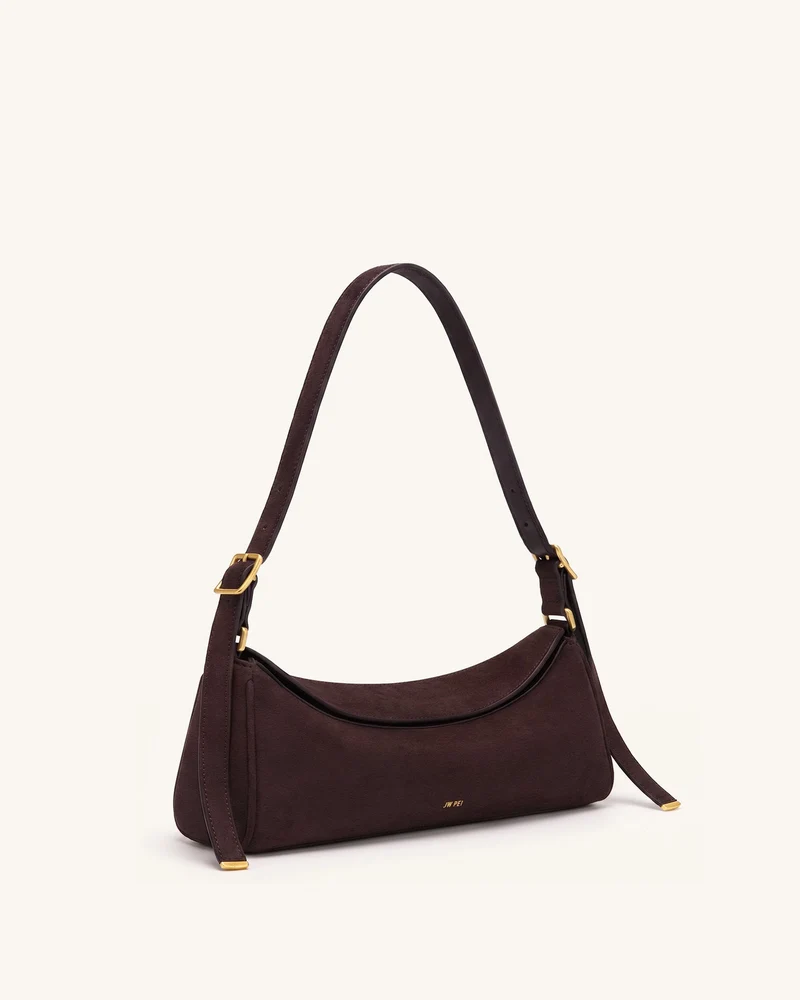 Elowen East-West-Schultertasche aus Wildlederimitat - Dunkelbraun
