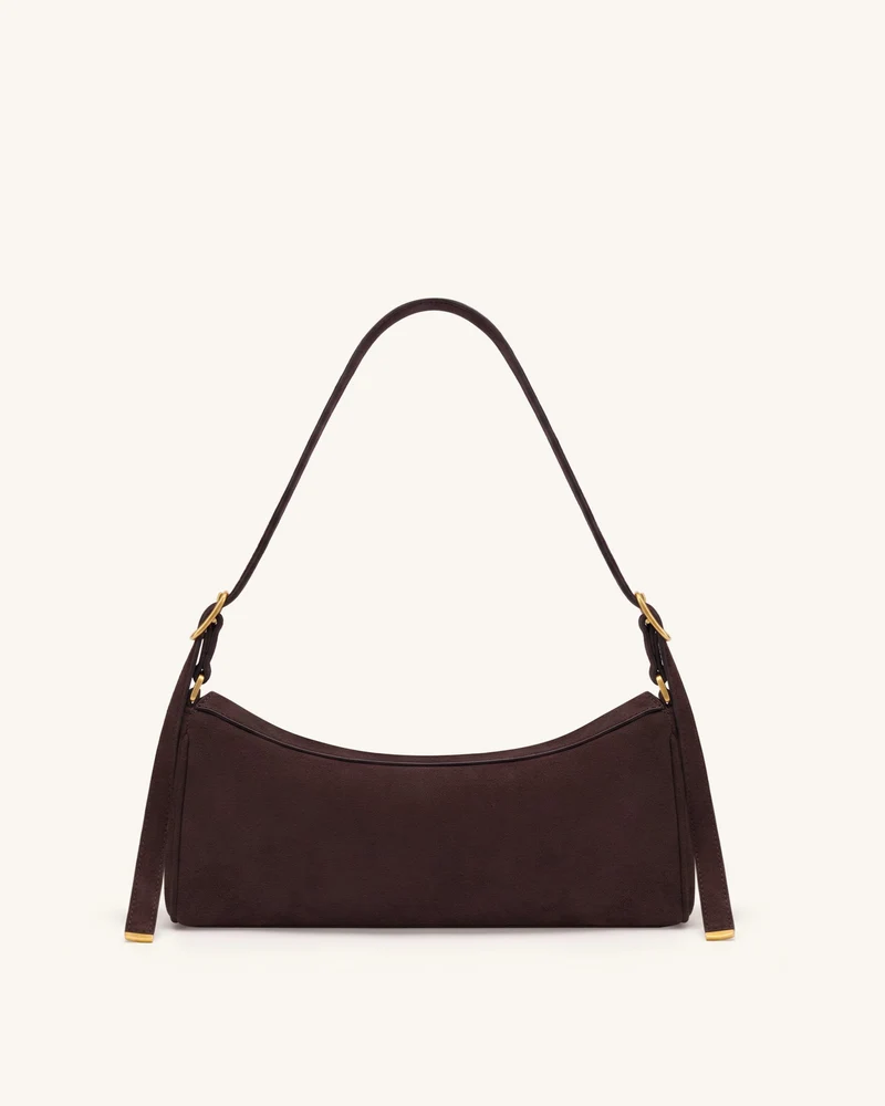 Elowen East-West-Schultertasche aus Wildlederimitat - Dunkelbraun