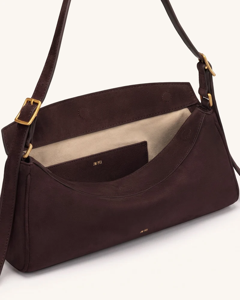 Elowen East-West-Schultertasche aus Wildlederimitat - Dunkelbraun
