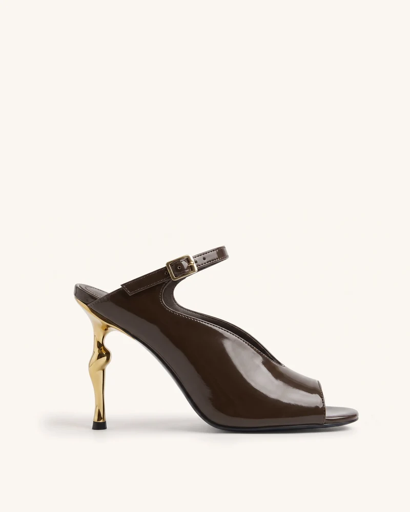 Alivia Peep-Toe-Heels mit goldfarbenem Metalldetail - Dunkelbraun