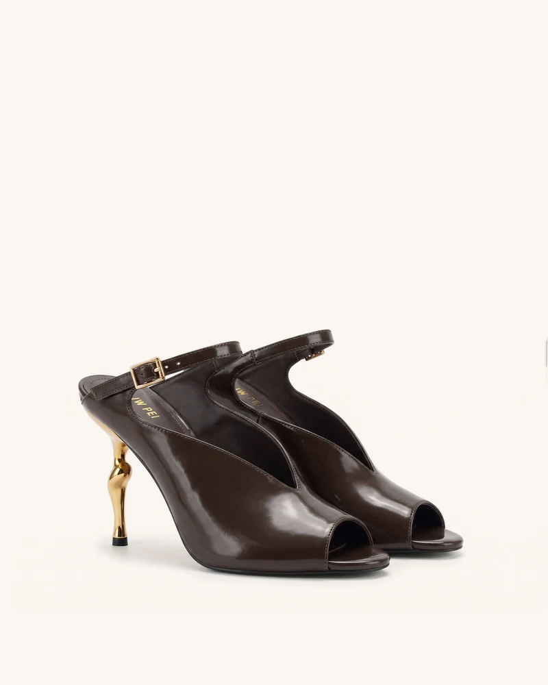 Alivia Peep-Toe-Heels mit goldfarbenem Metalldetail - Dunkelbraun