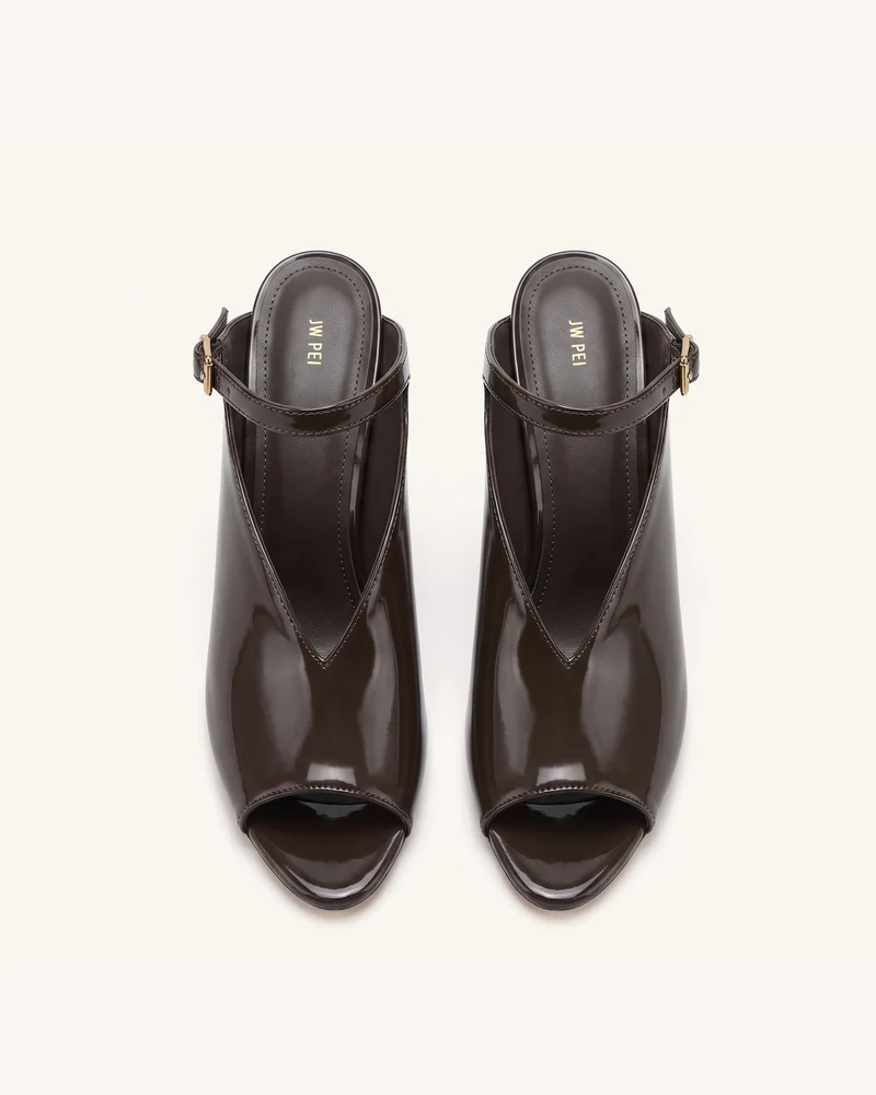 Alivia Peep-Toe-Heels mit goldfarbenem Metalldetail - Dunkelbraun