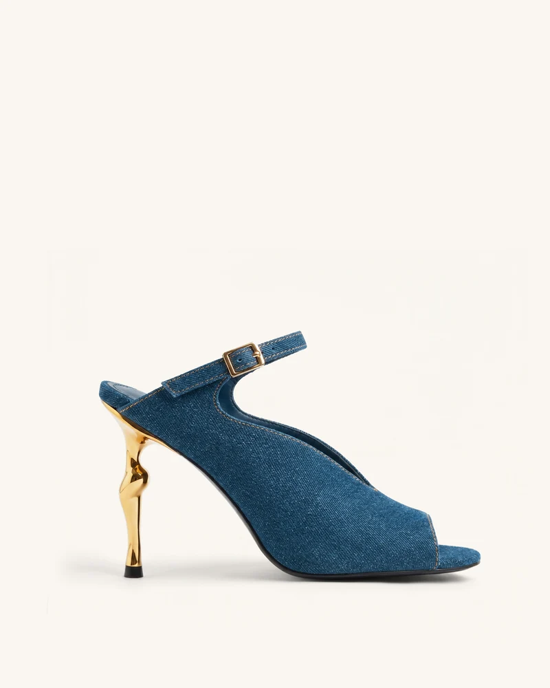 Alivia Peep-Toe-Heels mit goldfarbenem Metalldetail - Denimblau