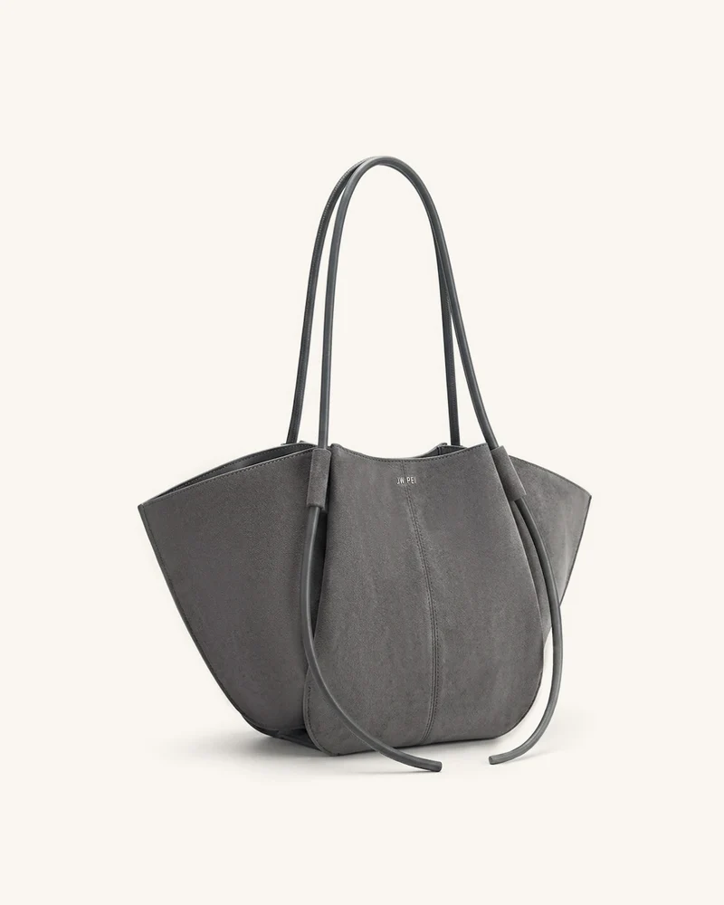 Nala Breite Tote Bag aus Wildlederimitat - Dunkelgrau