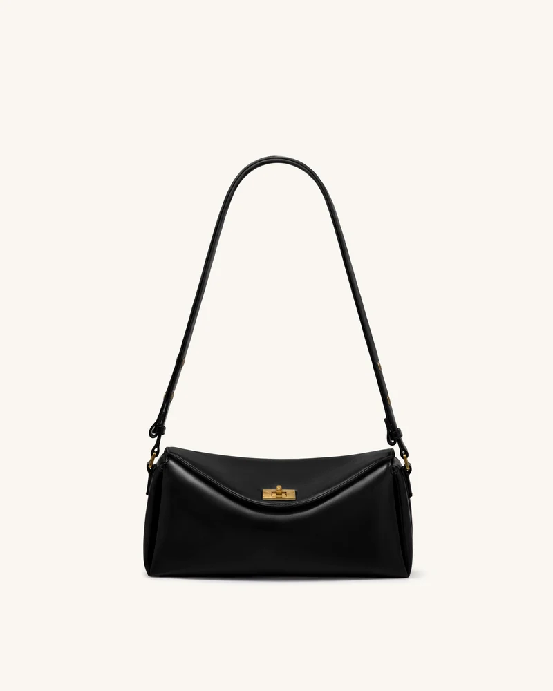 Lucia Schultertasche mit asymmetrischer Klappe - Schwarz