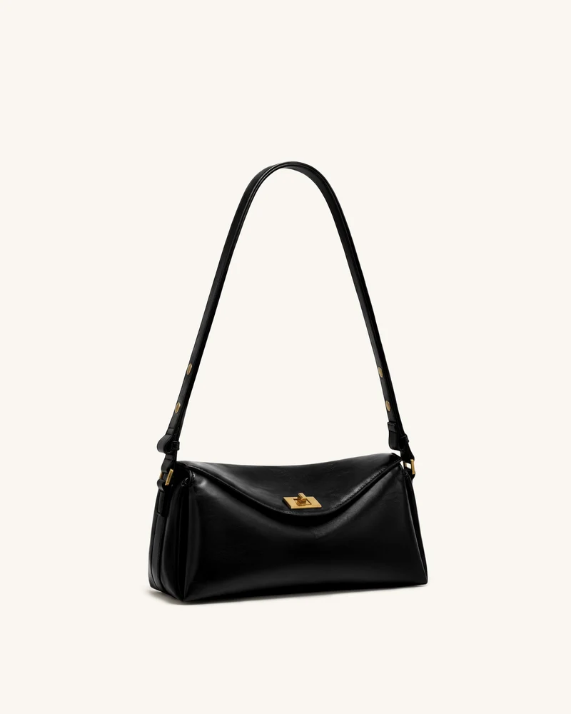 Lucia Schultertasche mit asymmetrischer Klappe - Schwarz