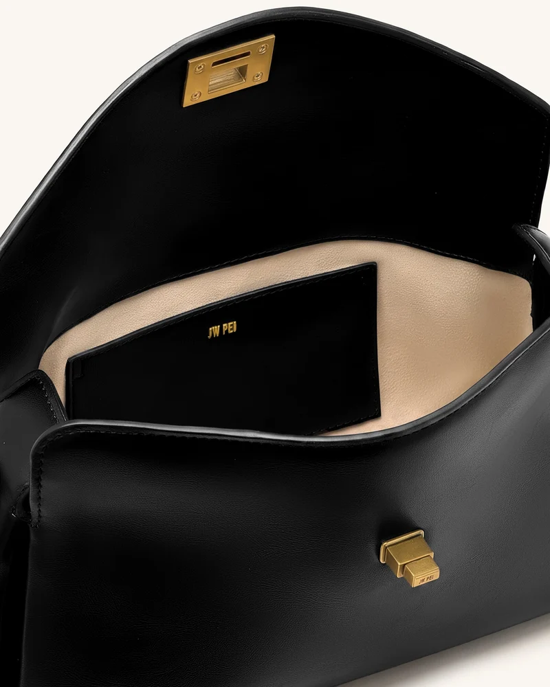 Lucia Schultertasche mit asymmetrischer Klappe - Schwarz