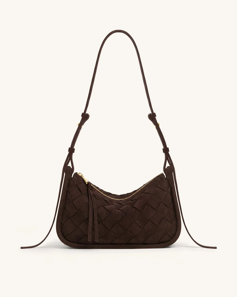 Zirelle Geflochtene Hobo-Tasche aus Wildlederimitat - Braun