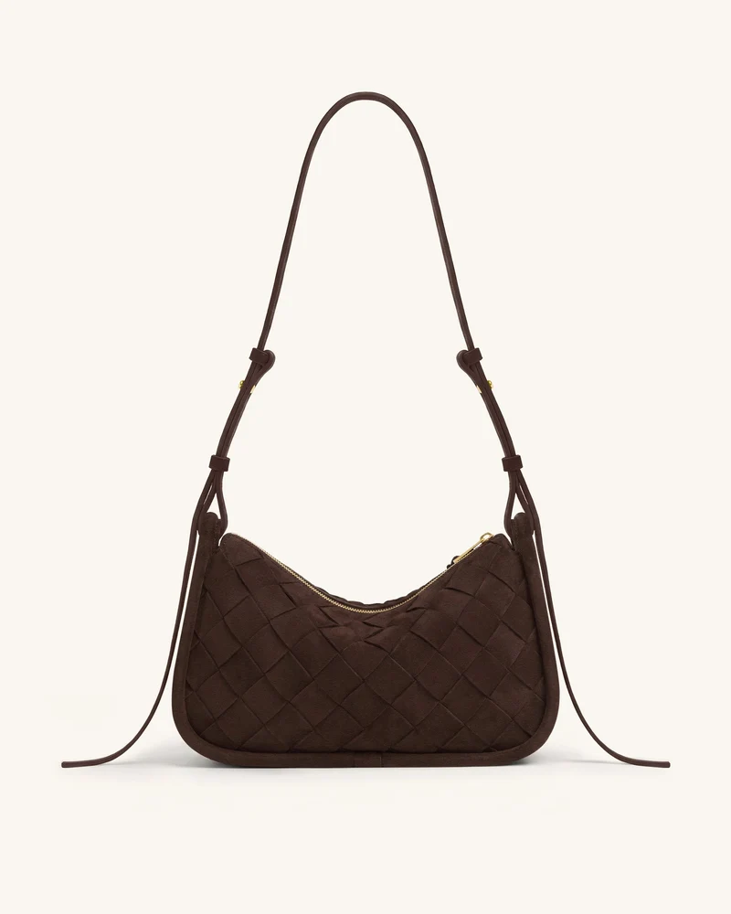 Zirelle Geflochtene Hobo-Tasche aus Wildlederimitat - Braun