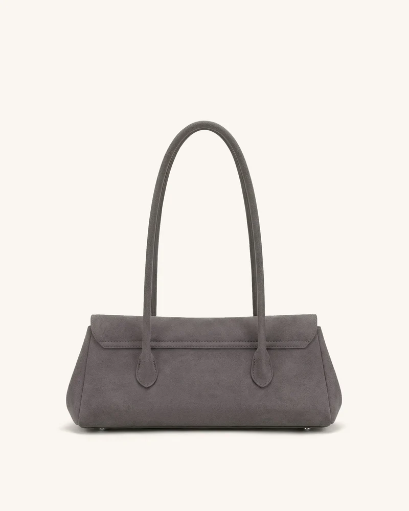 Solenne East-West-Schultertasche aus Wildlederimitat - Taupe