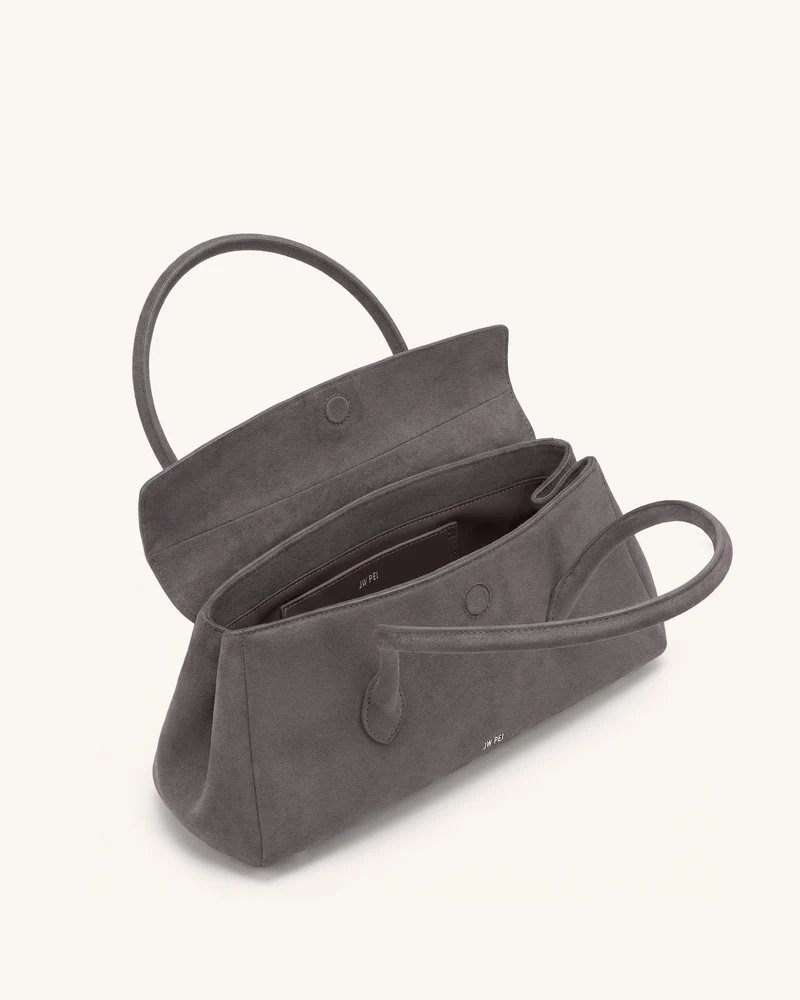 Solenne East-West-Schultertasche aus Wildlederimitat - Taupe