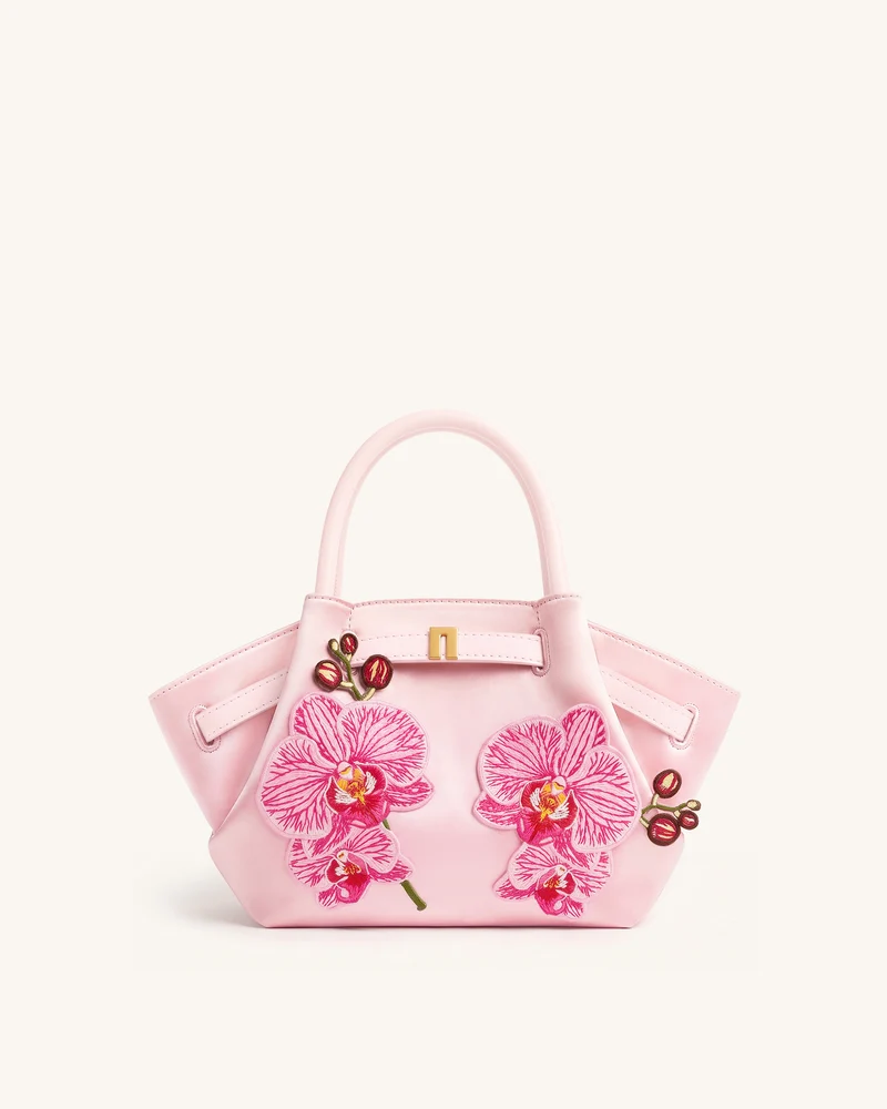 Hana Mini Tote Bag mit Phalaenopsis-Orchideen-Stickerei - Pink