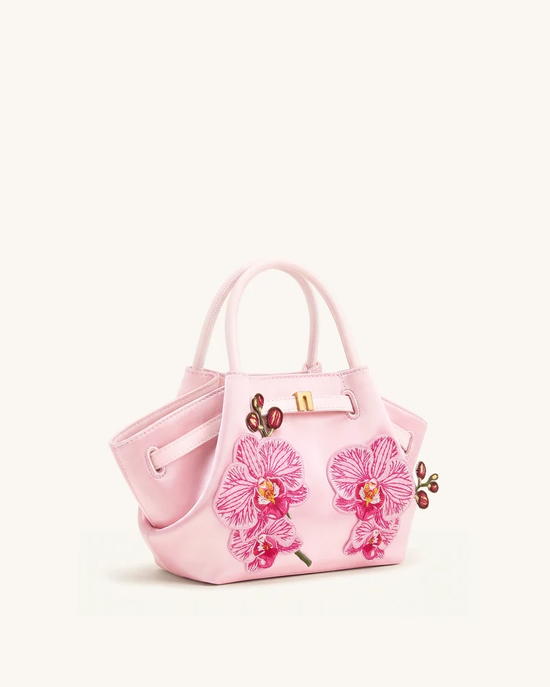 Hana Mini Tote Bag mit Phalaenopsis-Orchideen-Stickerei - Pink