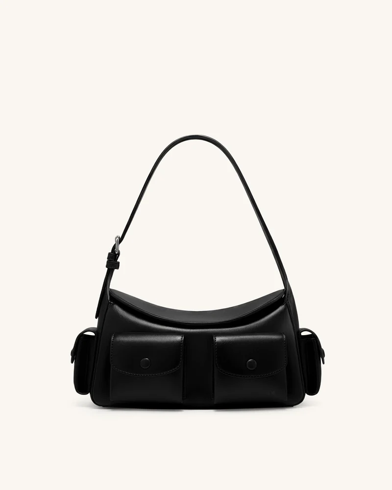 Corinne Multi-Pocket Schultertasche - Schwarz
