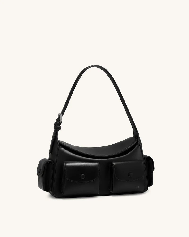Corinne Multi-Pocket Schultertasche - Schwarz