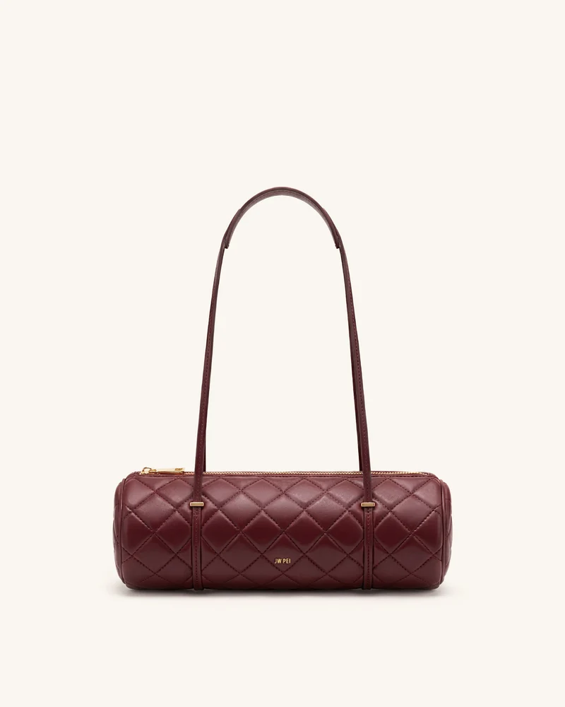 Marcella Gesteppte Zylinder-Schultertasche - Burgund