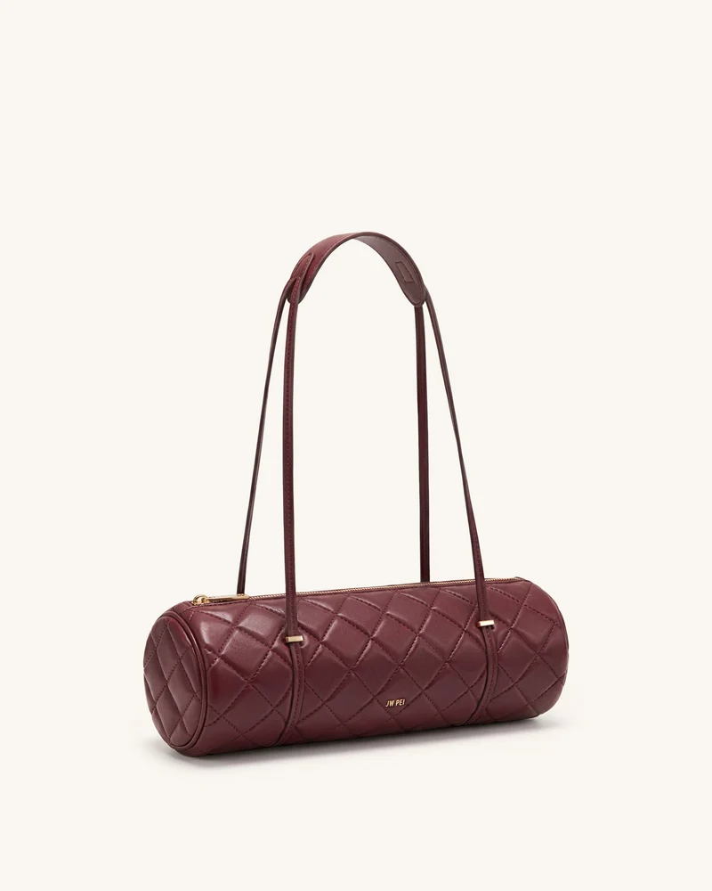 Marcella Gesteppte Zylinder-Schultertasche - Burgund