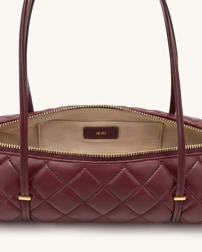Marcella Gesteppte Zylinder-Schultertasche - Burgund