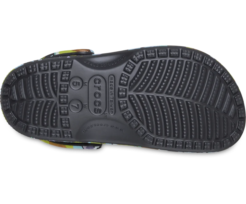 CROCS Unisex Klassischer Clog mit Blumenmuster | Schwarzer Sand