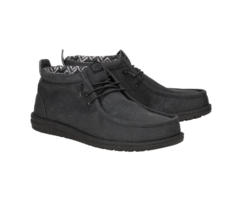 Hey Dude Wally Mid Stretch Canvas Mokassin-Stiefel für Herren | Schwarz / Schwarz