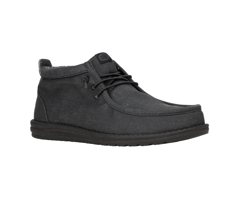 Hey Dude Wally Mid Stretch Canvas Mokassin-Stiefel für Herren | Schwarz / Schwarz
