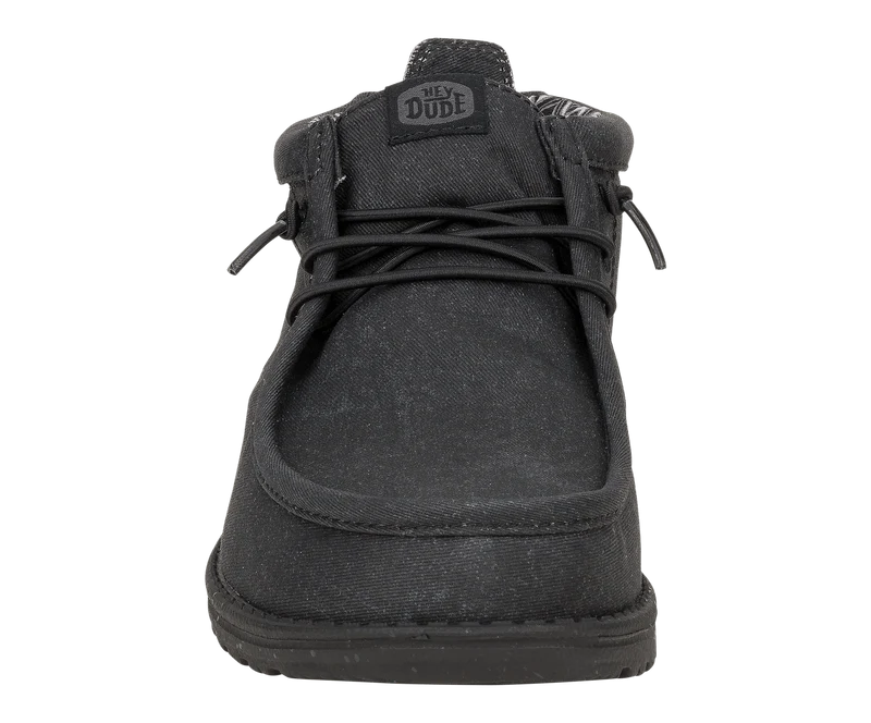 Hey Dude Wally Mid Stretch Canvas Mokassin-Stiefel für Herren | Schwarz / Schwarz