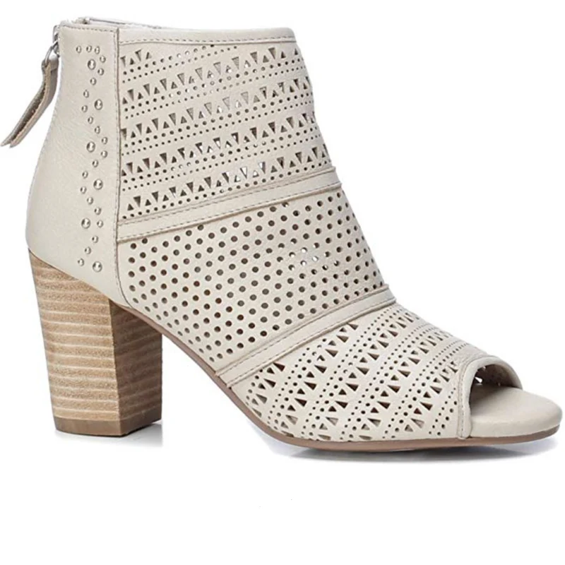 Carmela Damen-Stiefel aus perforiertem Leder mit hohem Absatz – Beige