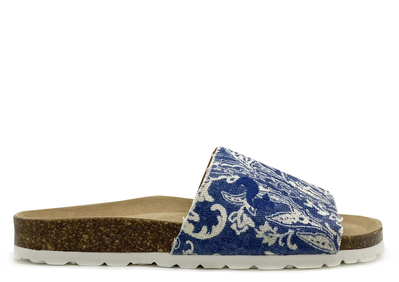 thies 1856 ® Rec Denim Pool Slide vegan paisley