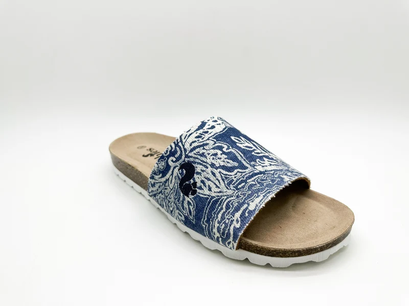 thies 1856 ® Rec Denim Pool Slide vegan paisley
