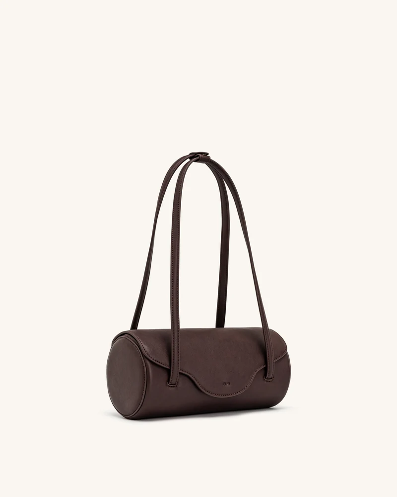 Solenne Barrel-Schultertasche - Dunkelbraun