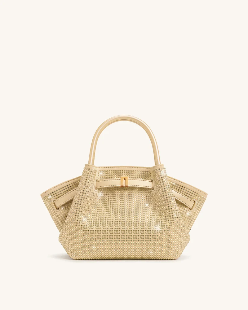 Hana Mini-Tote-Bag mit Kunstkristallen - Champagner