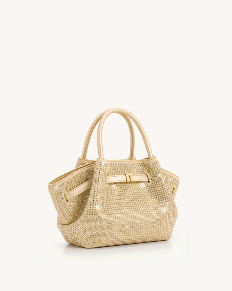 Hana Mini-Tote-Bag mit Kunstkristallen - Champagner