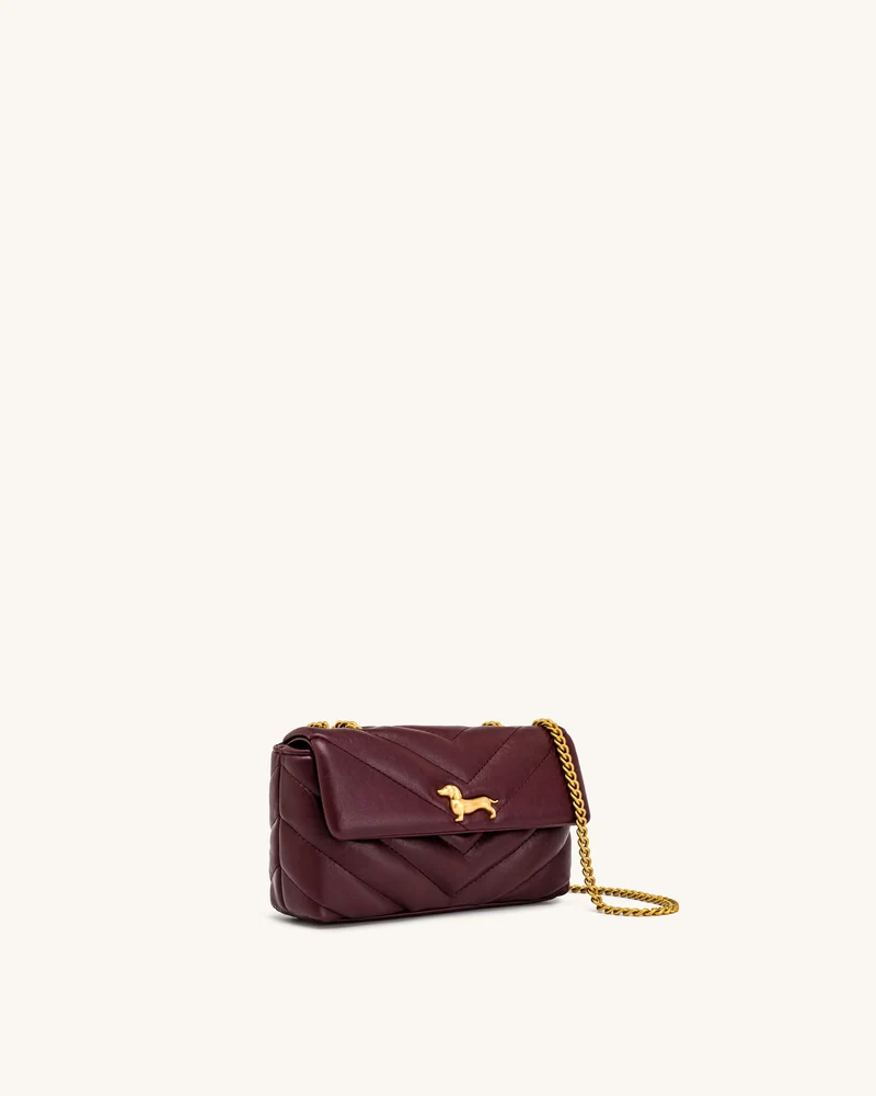 Riley Gesteppte Dackel-Schultertasche mit Überschlag - Deep Burgundy