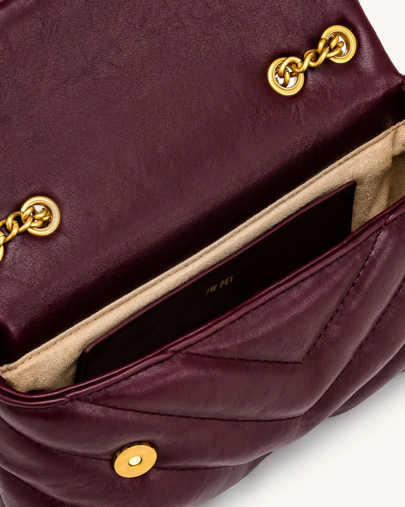 Riley Gesteppte Dackel-Schultertasche mit Überschlag - Deep Burgundy