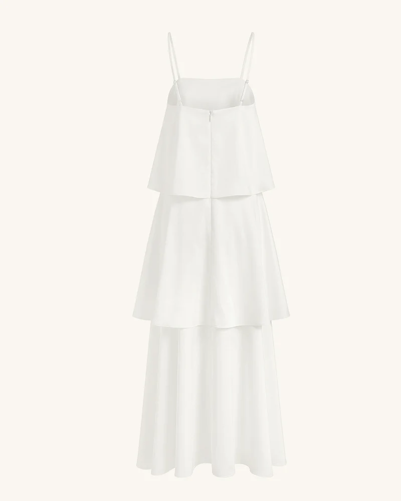 Gestuftes Maxikleid mit Orchideen-Stickerei - Weiß