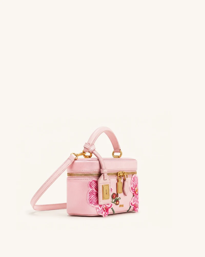 Cleo Bestickte Henkeltasche in Boxform - Sakura-Rosa