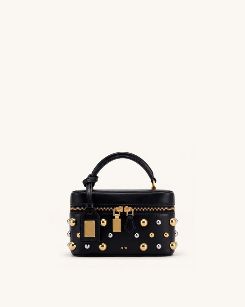 Cleo Henkeltasche in Boxform mit Nieten - Schwarz