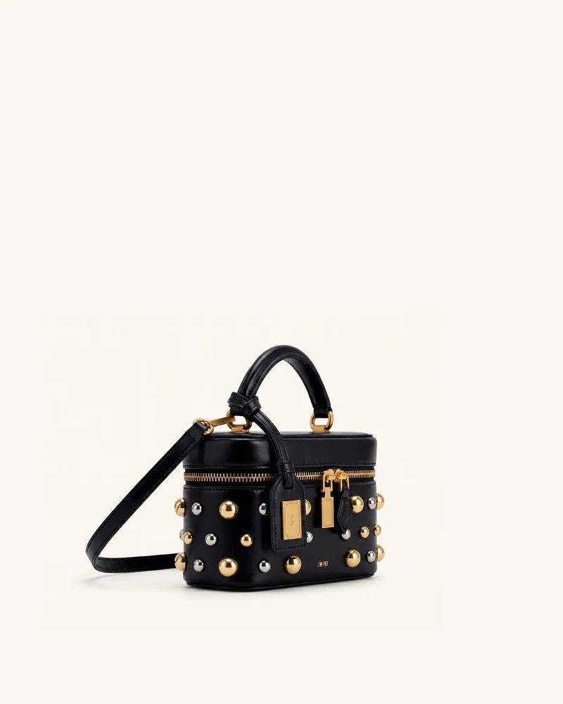 Cleo Henkeltasche in Boxform mit Nieten - Schwarz