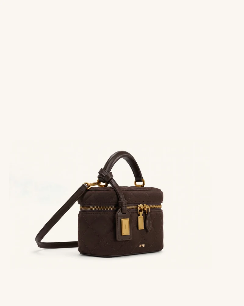 Cleo Henkeltasche in Boxform aus Wildlederimitat - Dunkelschokobraun