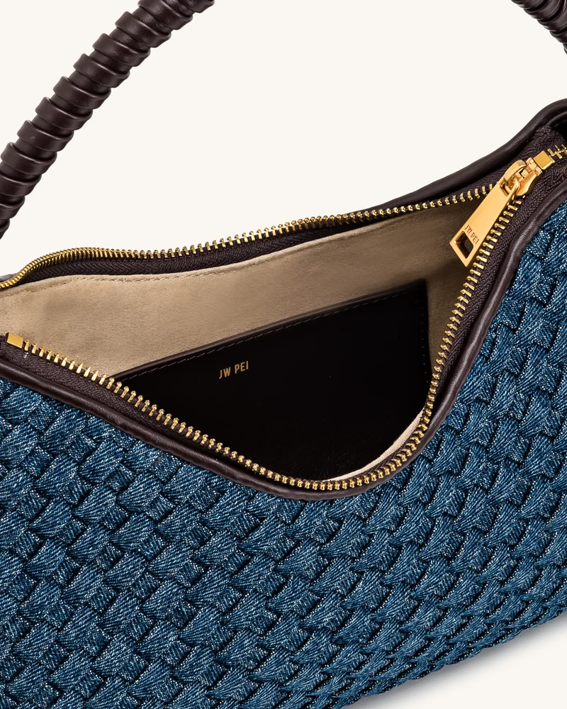 Lorena Gewebte Denim-Schultertasche - Dunkelblau