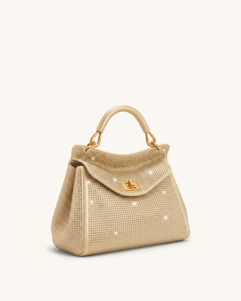Lucia Klassische Henkeltasche mit Kristallimitat - Champagner