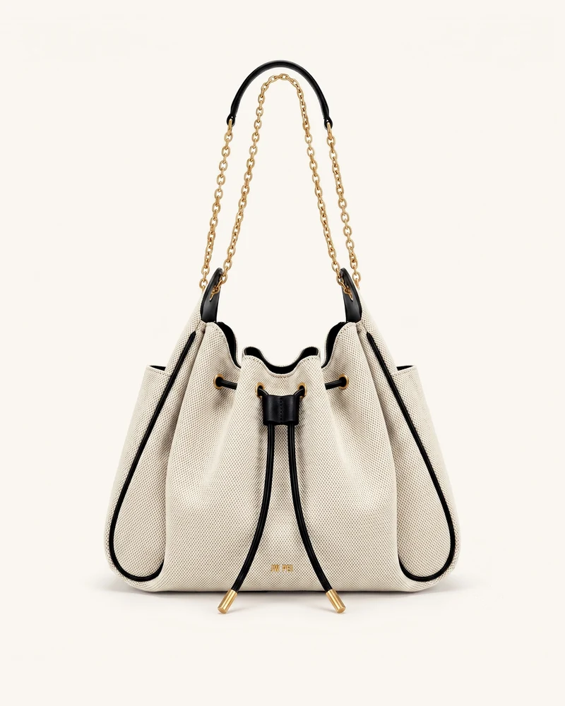 Rowan Raff-Beuteltasche mit Kordelzug und Kette - Schwarzes Canvas