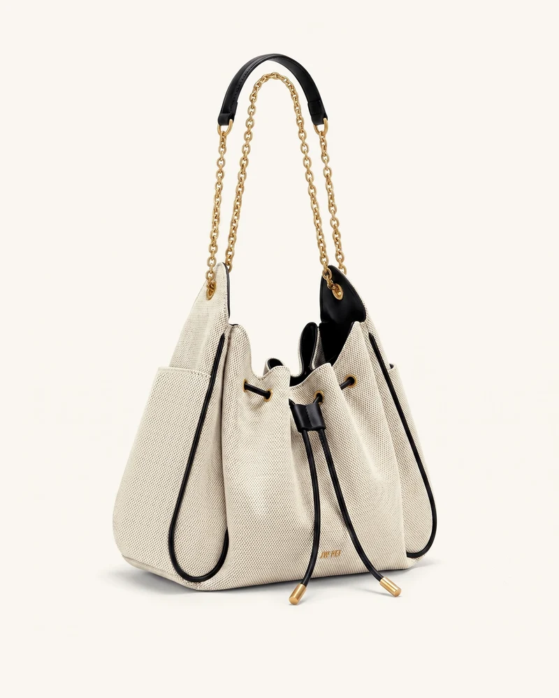 Rowan Raff-Beuteltasche mit Kordelzug und Kette - Schwarzes Canvas