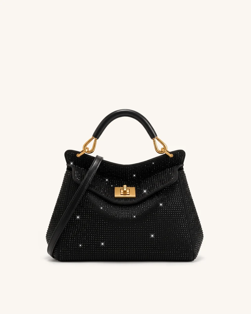Lucia Klassische Henkeltasche mit künstlichen Kristallen - Schwarz
