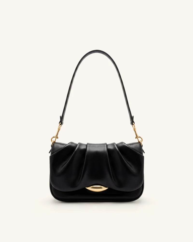 Sofia Geraffte Schultertasche - Schwarz