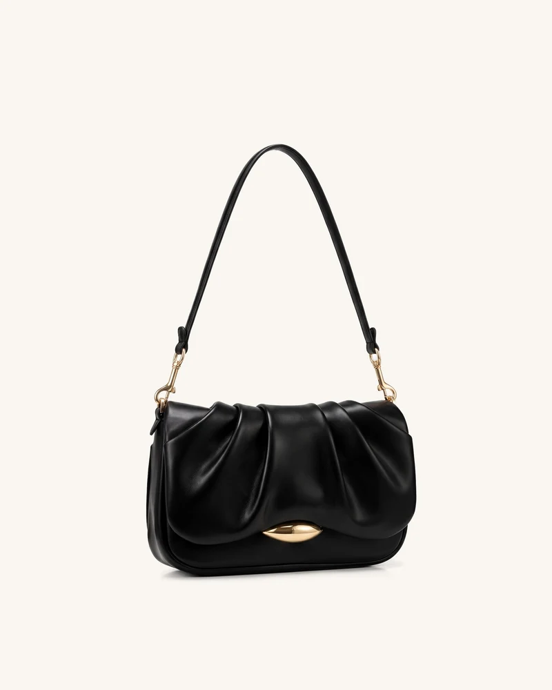 Sofia Geraffte Schultertasche - Schwarz