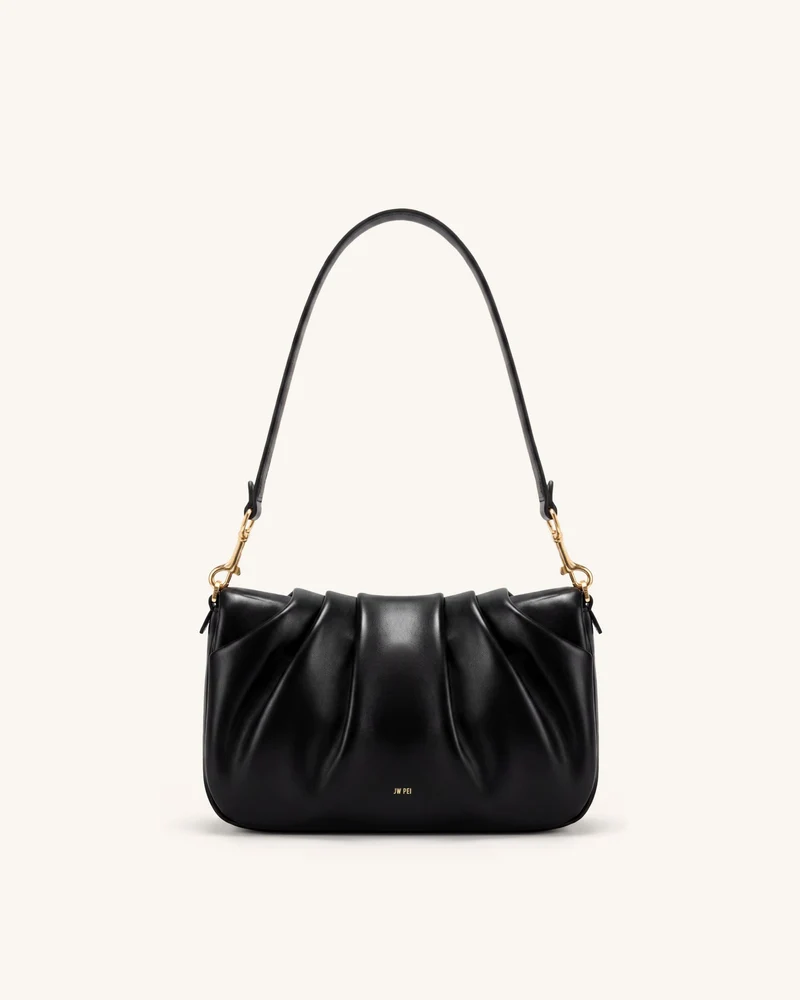Sofia Geraffte Schultertasche - Schwarz