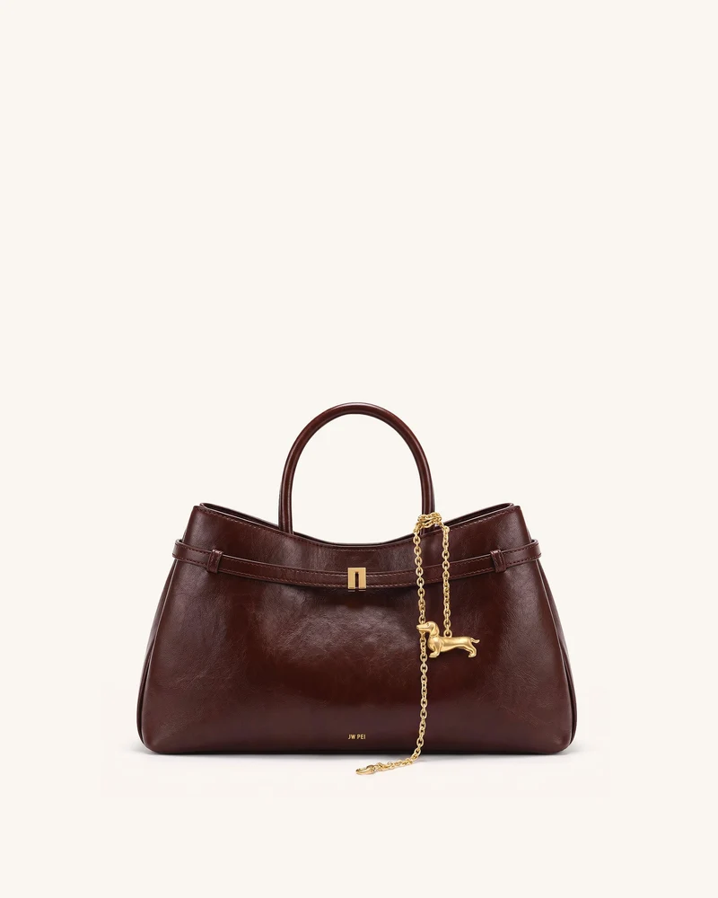 Maeve Satchel-Tote-Bag mit Dackel-Anhänger - Dunkelburgunder