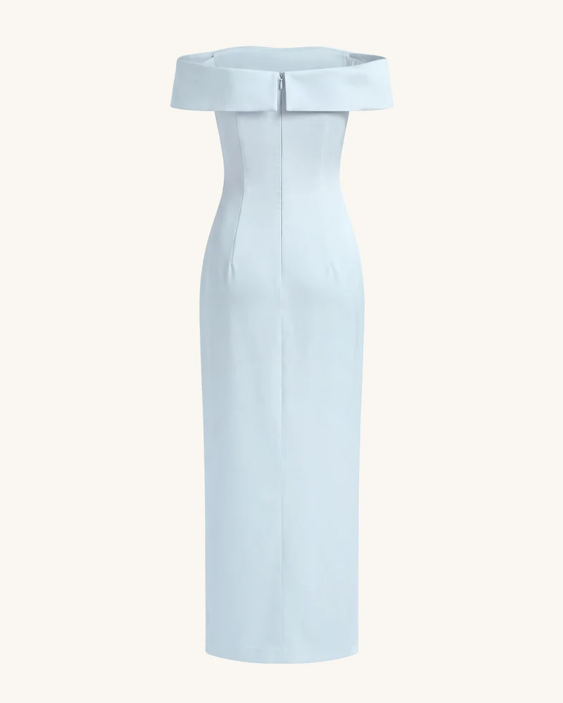 Schulterfreies Maxikleid mit Orchideen-Stickerei - Blau